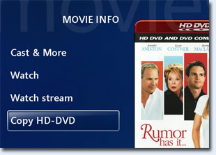 Copy HD DVD or Blu-ray button available on title page