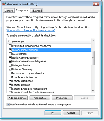 Windows FireWall Configuration