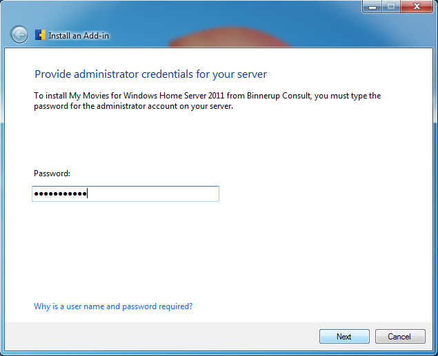 Type in your administrator password and click 'Next'.