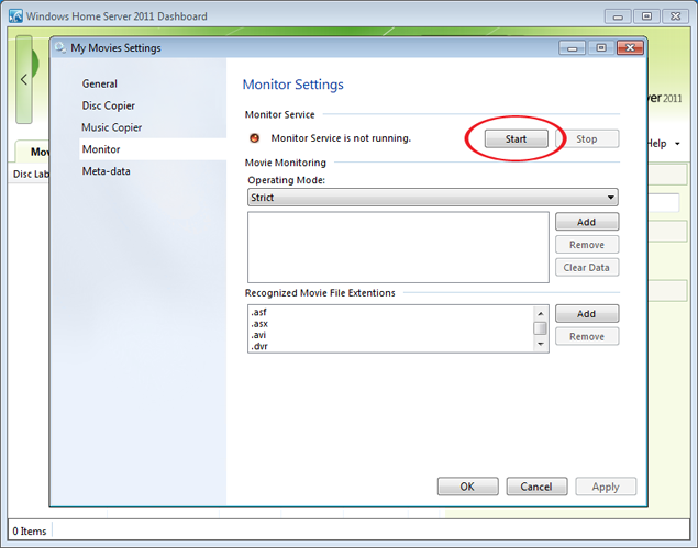 Click on the 'Monitor' on the left side. If you would like to use the monitor function, click 'Start' to start the service.
