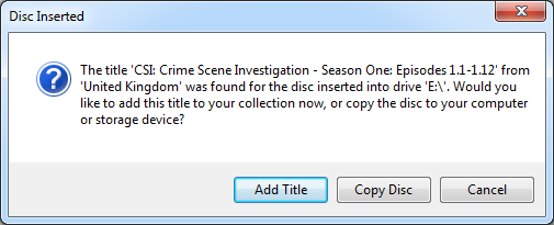 When a new disc is inserted you can add it to your collection