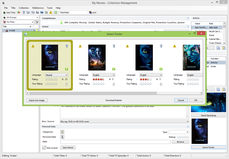 The user can select a preferred poster, or upload and contribute new posters to the online service.