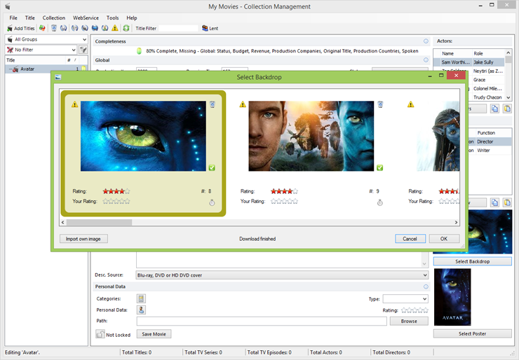 Selection of movie backdrops are now available both for disc titles and movie profiles within the Collection Management application.