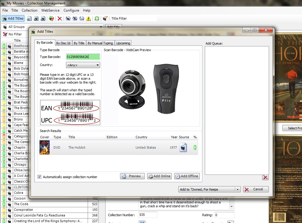Add By Barcode Search Results