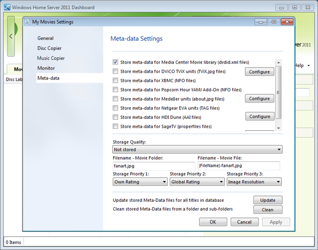 Click on the 'Meta-data' in on the left side. The 'Meta-data' section lets you configure which meta-data to store. If you would like to store meta-data for devices, select which devices here.