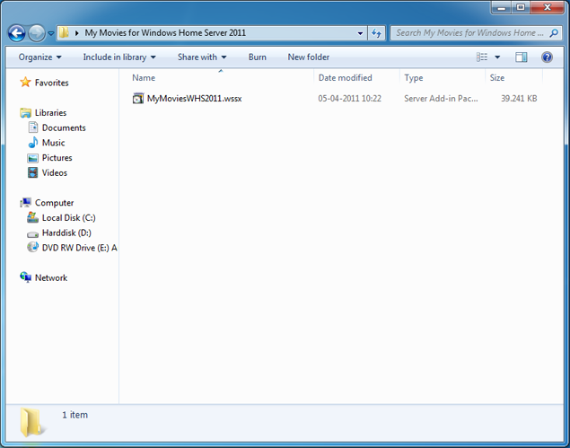 Download and extract Zip package on a PC connected to the Windows Home Server. Double click the 
