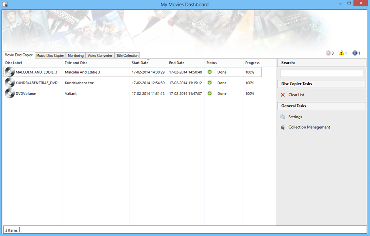 Users of Windows Home Server 2011 and Windows Server 2012 Essentials will be familiar with having a dashboard. In My Movies 5, users on Windows 7 and 8 now gets a similar dashboard for the My Movies server functionalities.