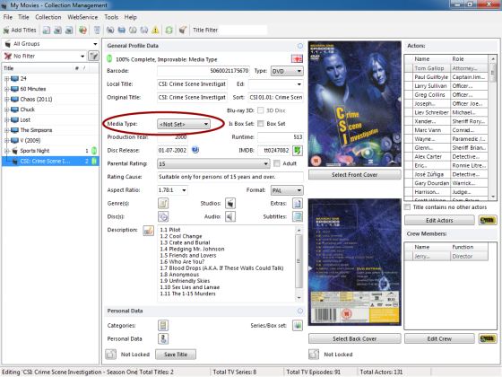 The title has been added. Notice that the media type hasn't been set.